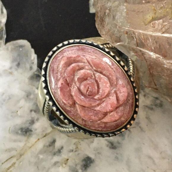 Carolyn Pollack Southwestern Style Sterling Rhodonite Carved Rose Ring For Women - Picture 1 of 10